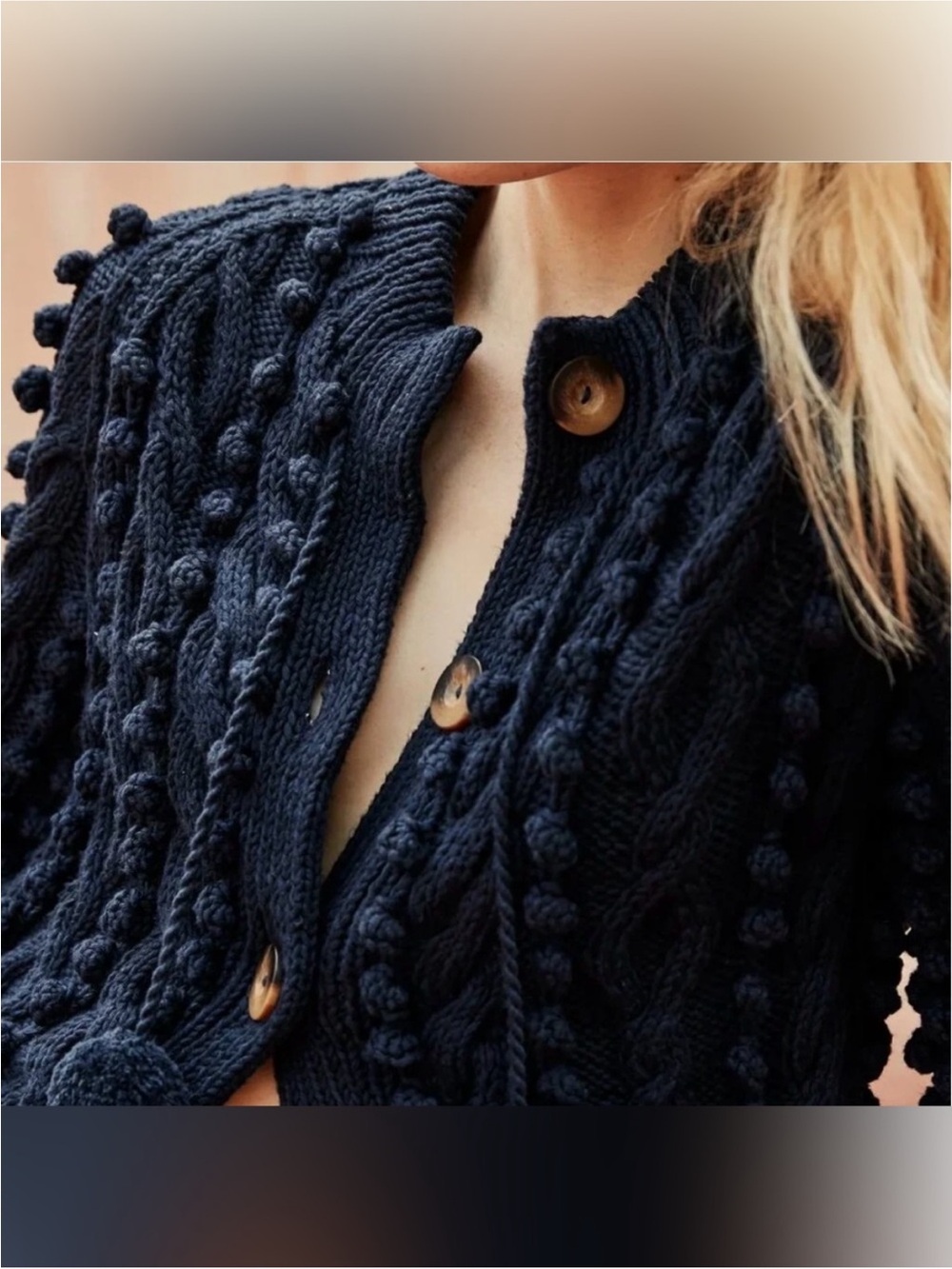 Doen Pomme Organic Cotton Button Front Cardigan Sweater Sz S Navy Blue - Picture 3 of 10